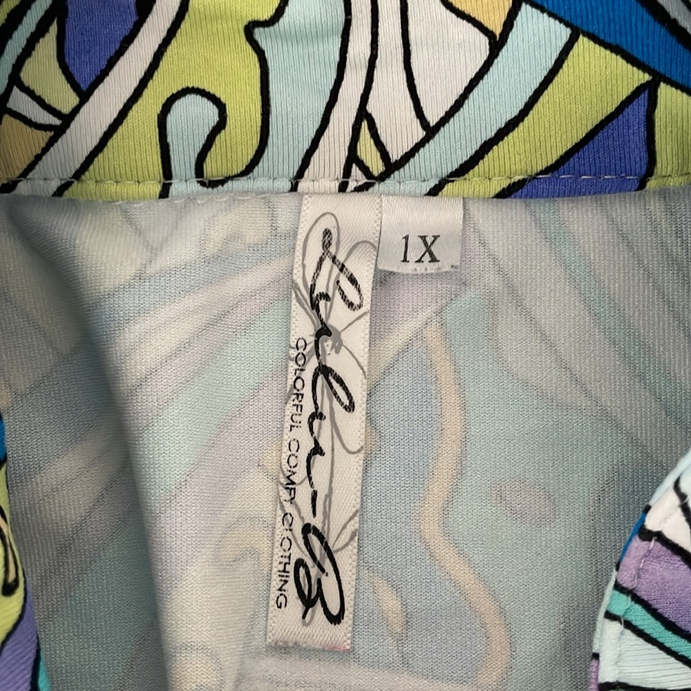 Lulu-B Blue and Yellow Geo Print 1/2 Zip Long Sleeve Pullover Top Size 1X - Picture 3 of 8